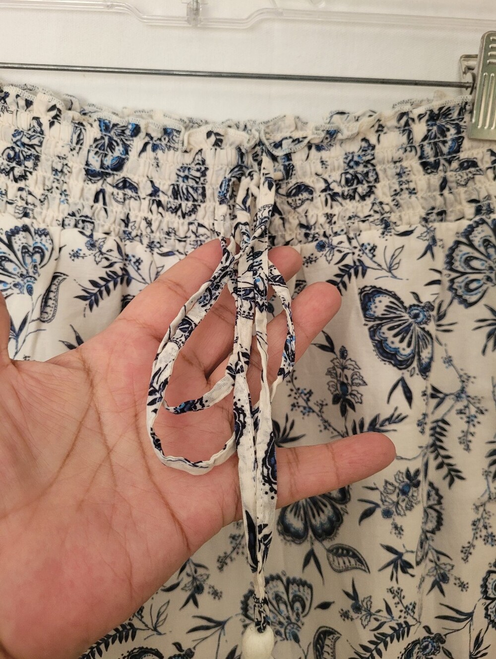 BeachLunchLounge 100% Cotton Mini Skirt Blue White Lined Size L Floral Casual - Picture 3 of 13